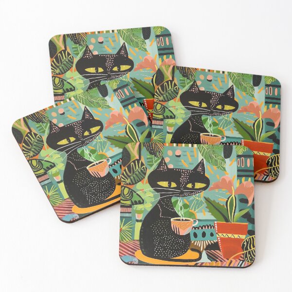 Item preview, Happy cat drinking coffee designed and sold by Mikakujumi.