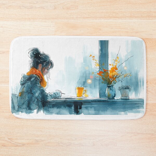 Item preview, Young Artist at Corner Table with Sketchpad - Hand-Drawn Illustration designed and sold by Mr-whiteBG.