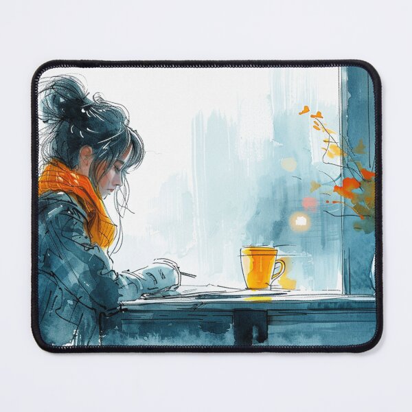 Item preview, Young Artist at Corner Table with Sketchpad - Hand-Drawn Illustration designed and sold by Mr-whiteBG.