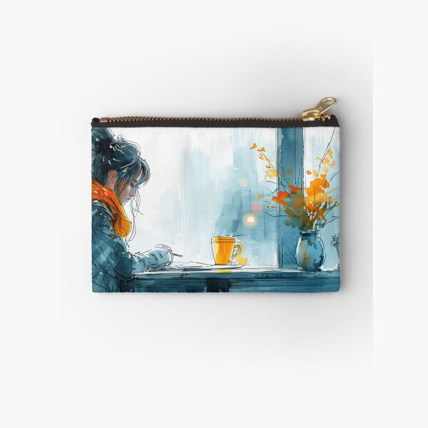 Item preview, Young Artist at Corner Table with Sketchpad - Hand-Drawn Illustration designed and sold by Mr-whiteBG.