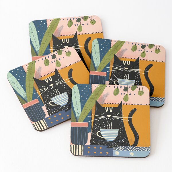 Item preview, Happy cat drinking coffee designed and sold by Mikakujumi.
