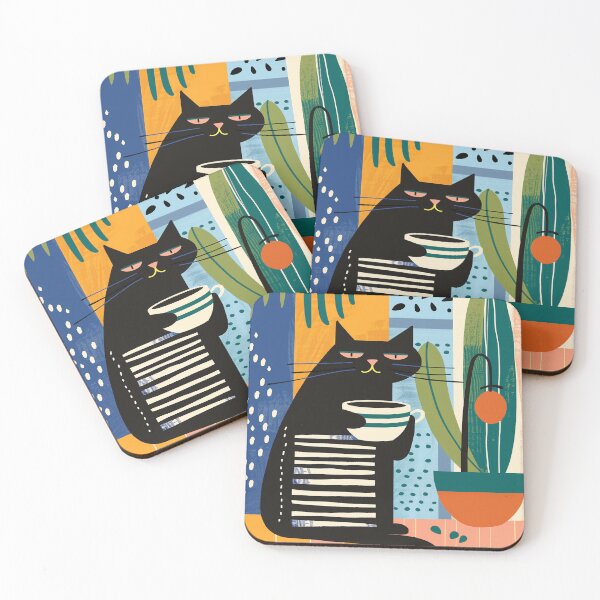 Item preview, Happy cat drinking coffee designed and sold by Mikakujumi.