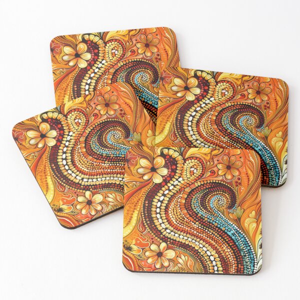 Item preview, Indigenous Australian Art, Aboriginal Artwork, Flower Meadow, Abstract Dot Painting, Red, Orange, Yellow, Blue designed and sold by IuliiaArtPrints.