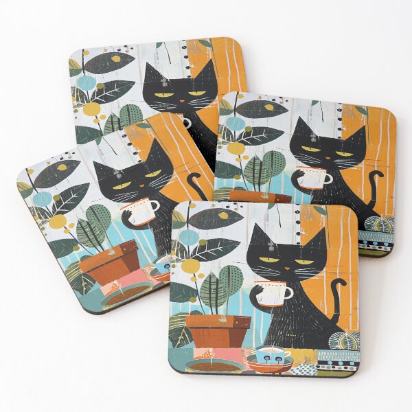 Item preview, Happy cat drinking coffee designed and sold by Mikakujumi.