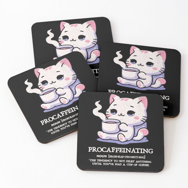 Item preview, Procaffeinating Design: Kawaii Cat Relaxing with Coffee - Humorous Definition Art designed and sold by DesignedByMarty.