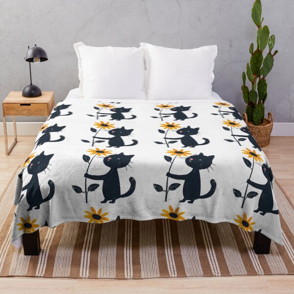 Item preview, drawing black kitten looking at orange flower black designed and sold by mando24895.