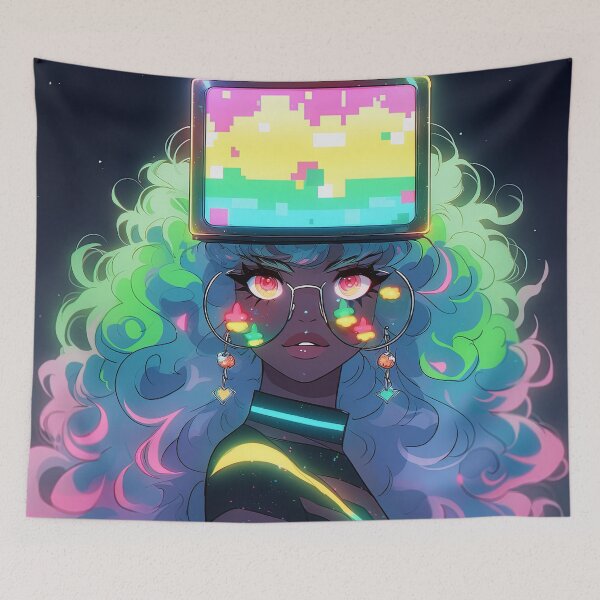 Item preview, Neon Digital Retro Future Anime Girl designed and sold by bubblegoth.