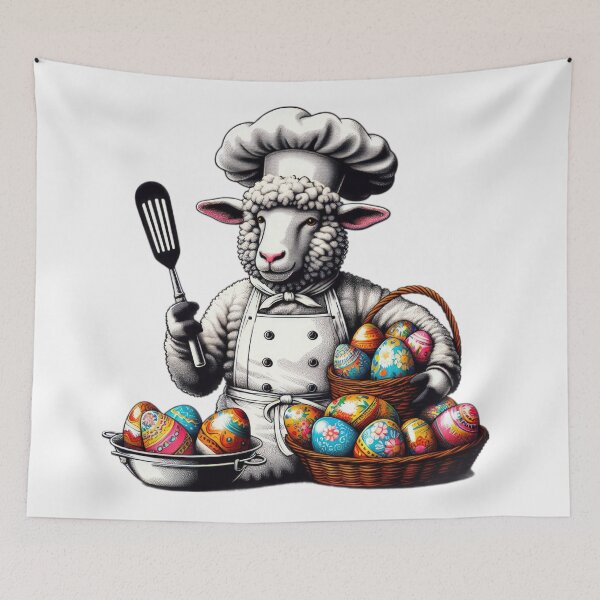 Item preview, sheep chef with easter basket of eggs Easter Funny animals  designed and sold by Expressions-Sel.