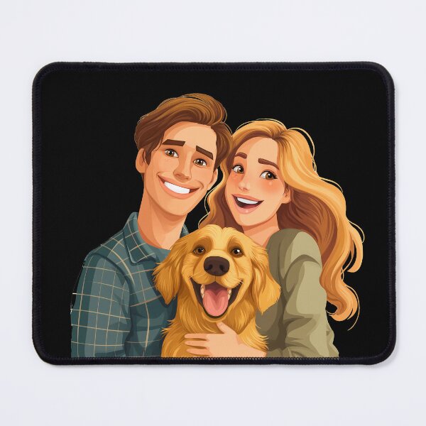 Item preview, Beautiful illustration of a cute golden retriever dog breed and a female and male owner, golden retriever mom and dad designed and sold by PictureUp.