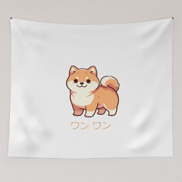 Item preview, Shiba Inu dog with Japanese letters (wan-wan) designed and sold by WideHardoGFX.