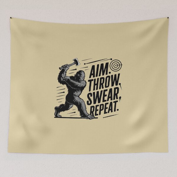 Item preview, Aim Throw Swear Repeat bigfoot Lover Funny Axe Throwing Lover Famer Party designed and sold by FurRealStudioCo.