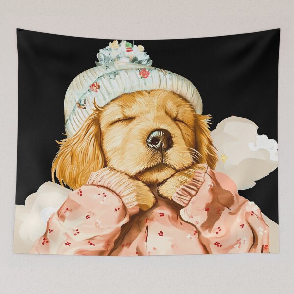 Item preview, Cute golden retriever pet dog puppy or pup baby sleeping art painting, head face artwork designed and sold by PictureUp.