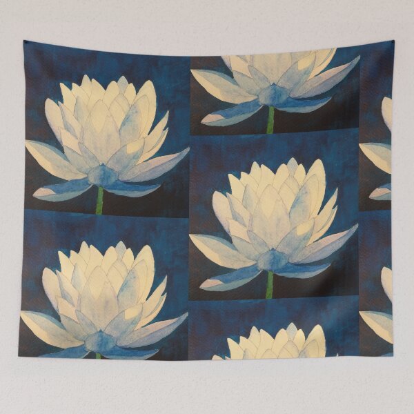 Item preview, Blue lotus waterlily watercolour flower painting  designed and sold by esvb.