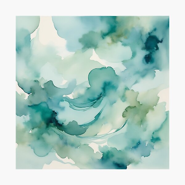 Item preview, Abstract watercolor painting in shades of blue and green designed and sold by decormaster.