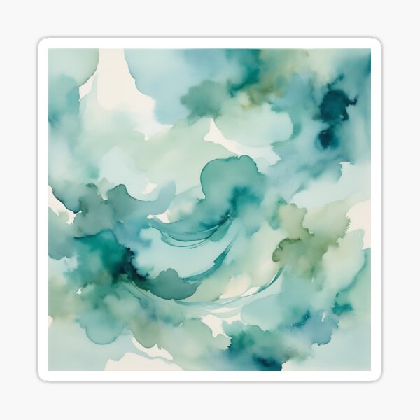 Item preview, Abstract watercolor painting in shades of blue and green designed and sold by decormaster.