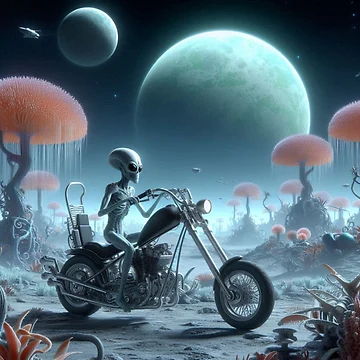 Artwork thumbnail, Alien is Riding Chopper by TwoWheelsShop