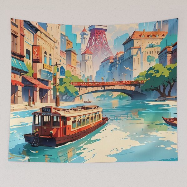 Item preview, Urban Oasis: Navigating Timeless City Waters designed and sold by ArtComixHaven.