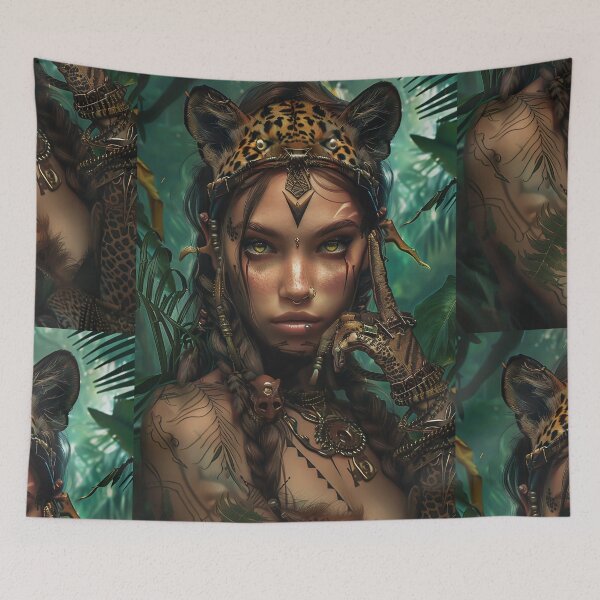 Item preview, WILD WOMAN CAT, TROPICAL FOREST, NATURE ART designed and sold by GingerWolfArt.