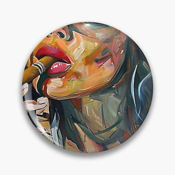 Aperçu de l'œuvre L'énigme de Femme Fatale - Femme aux yeux voilés, rouge à lèvres rouge et cigare fumant créée et vendue par OlfactoART Studio.