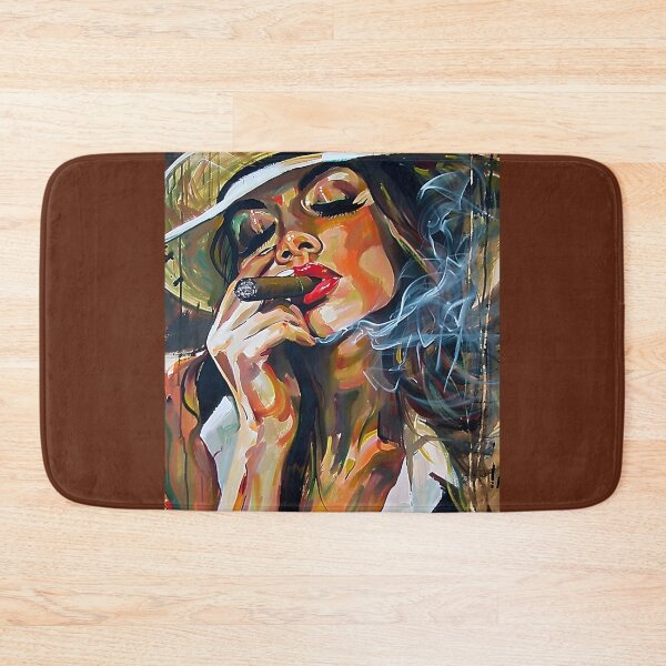 Item preview, Seductive Secrets- Veiled Femme Fatale with Red Lipstick, Smoking Cigar, and Mysterious Gaze designed and sold by OlfactoART Studio.