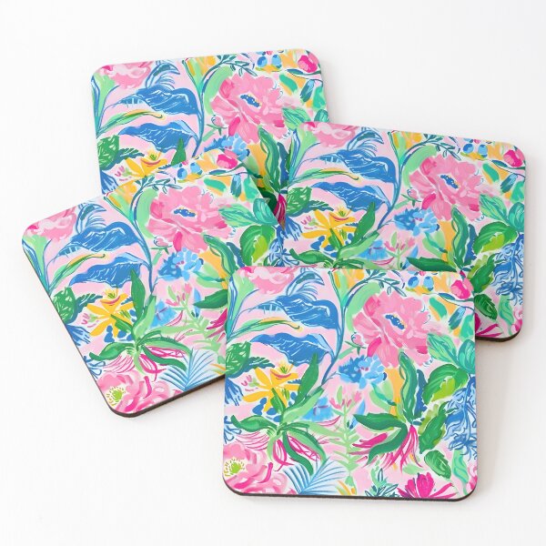 Item preview, Preppy rose garden in bright colors on pink background designed and sold by SophieClimaArt.