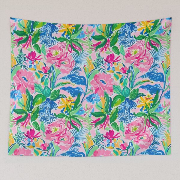 Item preview, Preppy rose garden in bright colors on pink background designed and sold by SophieClimaArt.