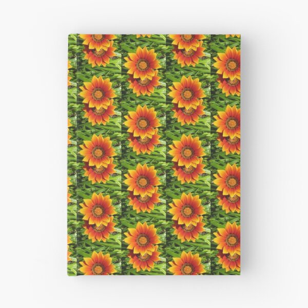 Item preview, Pair of Fireburst Gazania in Vibrant Orange and Red with Green Leaves designed and sold by JoyousArt4u.
