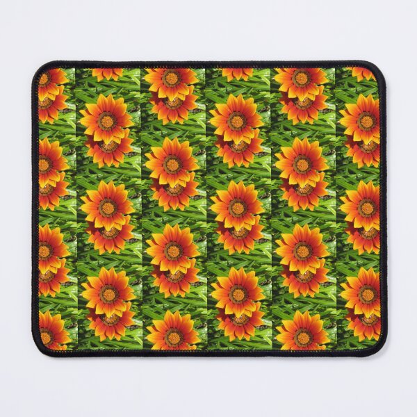 Item preview, Pair of Fireburst Gazania in Vibrant Orange and Red with Green Leaves designed and sold by JoyousArt4u.