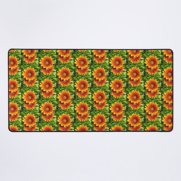 Item preview, Pair of Fireburst Gazania in Vibrant Orange and Red with Green Leaves designed and sold by JoyousArt4u.