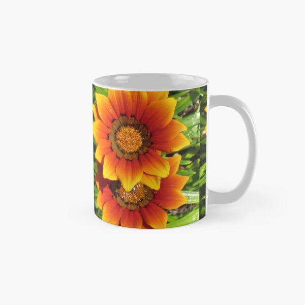 Item preview, Pair of Fireburst Gazania in Vibrant Orange and Red with Green Leaves designed and sold by JoyousArt4u.