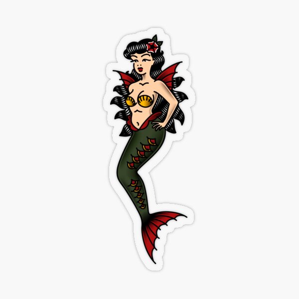 American Traditional Mermaid Transparent Sticker