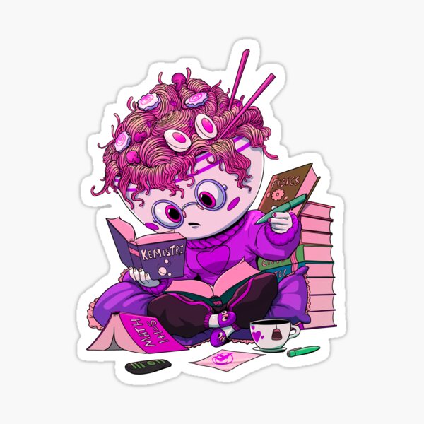 Ramen noodle teacher reading books - Sapphire Sticker