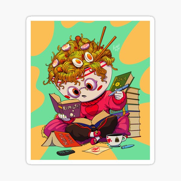 Ramen noodle teacher reading books - BG Sticker