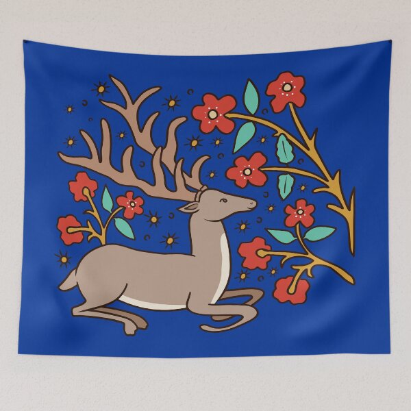 Item preview, Cute Medieval Stag with Flowers illustration Design designed and sold by MariOyama.