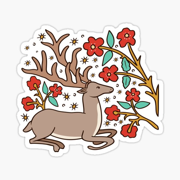 Artikel-Vorschau von Niedlicher mittelalterlicher Hirsch mit Blumenillustrationsdesign, designt und verkauft von MariOyama.