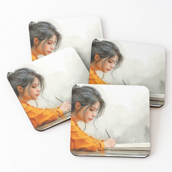 Item preview, Young Artist Sketching at Corner Table | Unique Art Print for Creative Spaces designed and sold by Mr-whiteBG.