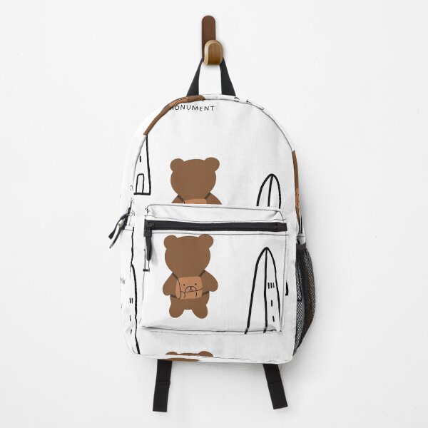 Item preview, Bennington Battle Monument - Minimalist Line Art with Bear Tourist (White Background) designed and sold by RM-Journey.