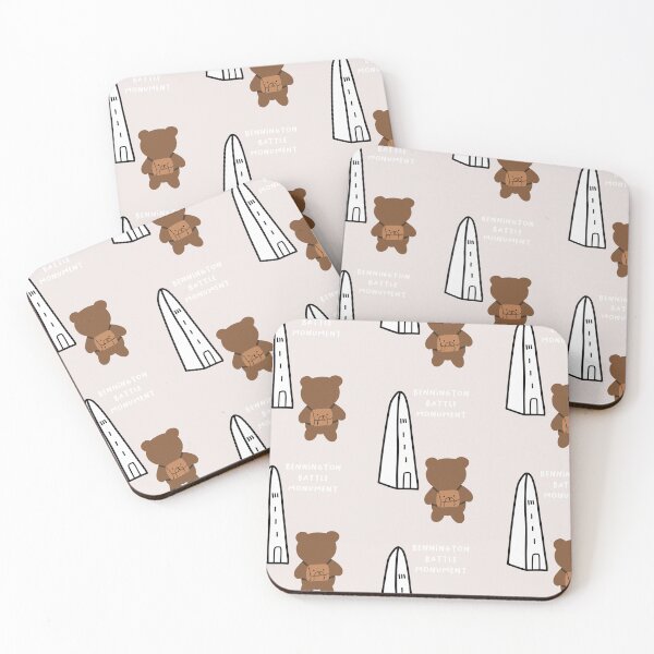 Item preview, Bennington Battle Monument - Cute Line Art & Bear Tourist (Pink Background) designed and sold by RM-Journey.
