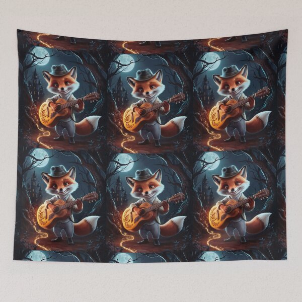 Item preview, Fox Portrait. fox playing guitar, musical fox, fox character, fantasy fox, whimsical fox designed and sold by FoxVibes.