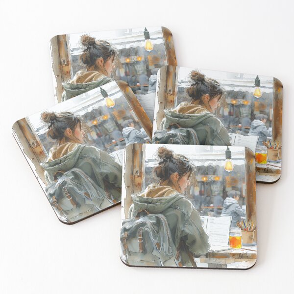 Item preview, Young Artist Sketching at Corner Table | Handcrafted Art Print  designed and sold by Mr-whiteBG.