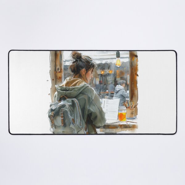 Item preview, Young Artist Sketching at Corner Table | Handcrafted Art Print designed and sold by Mr-whiteBG.