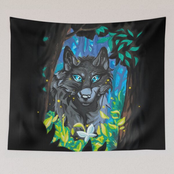 Item preview, Black Wolf with Glowing Blue Eyes in the Forest designed and sold by Lady-Lilac.