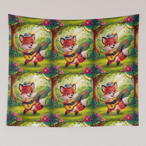 Artikelvorschau, Porträt. Fuchs spielt Gitarre, musikalischer Fuchs, Fuchsfigur, Fantasyfuchs, wunderlicher Fuchs entworfen und verkauft von FoxVibes.