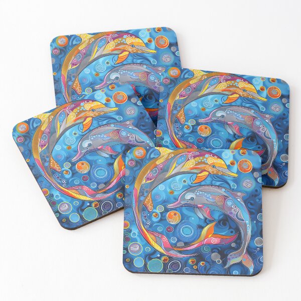 Item preview, Colorful abstract whimsical dolphin print designed and sold by dcrc.