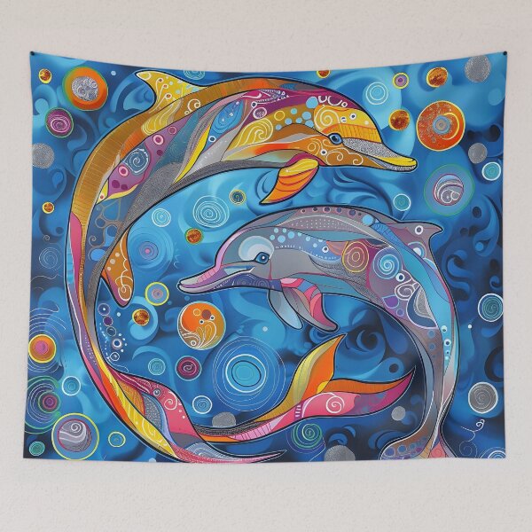 Item preview, Colorful abstract whimsical dolphin print designed and sold by dcrc.