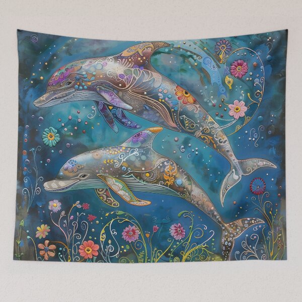 Item preview, colorful abstract whimsical dolphin print designed and sold by dcrc.