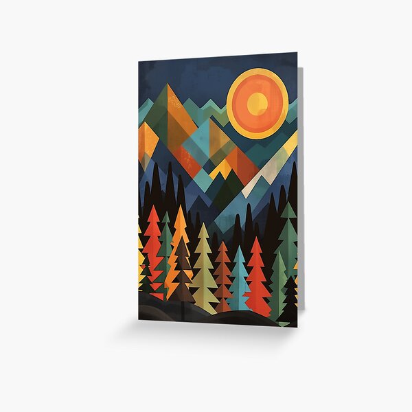 Item preview, Abstract geometric landscape of shining moon, pine trees and mountains. designed and sold by by-tristan.