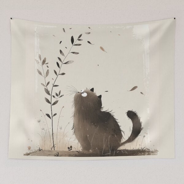 Item preview, Whimsical Cat in Autumn Breeze Art Print designed and sold by Retrocranio.