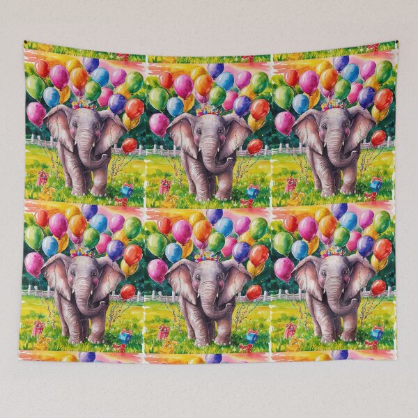Item preview, Elephant Portrait. birthday elephant, elephant with balloons designed and sold by ElephantVibes.
