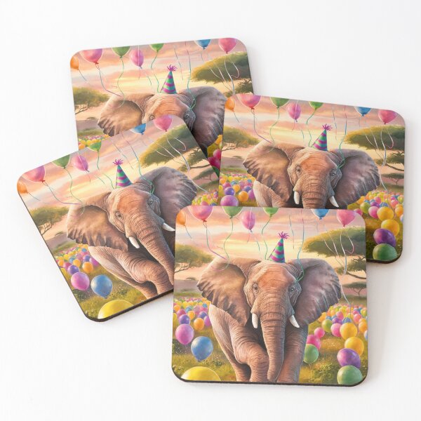 Item preview, Elephant Portrait. birthday elephant, elephant with balloons designed and sold by ElephantVibes.
